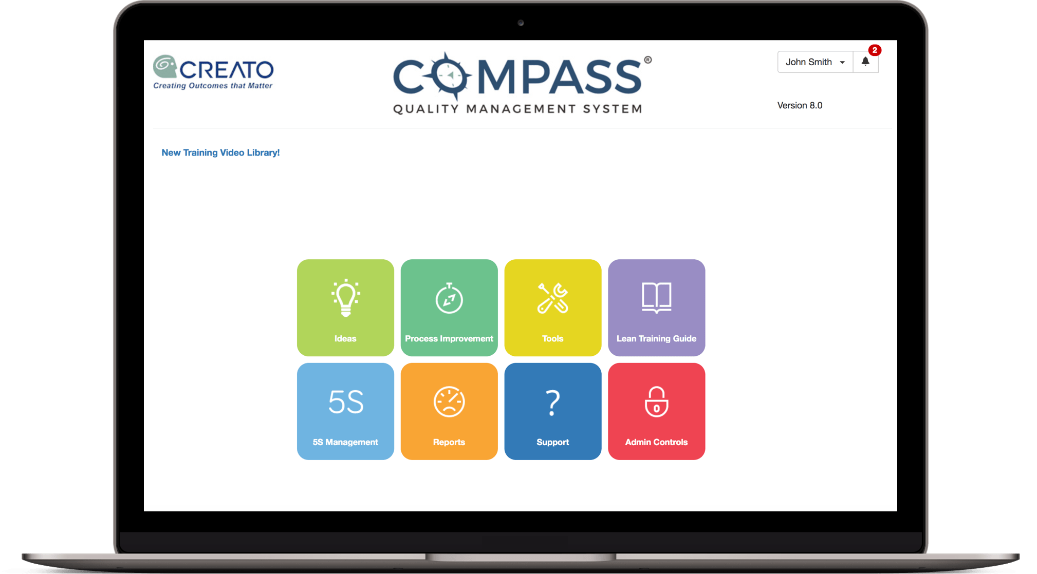 Screenshot of Compass Quality Management System welcome screen